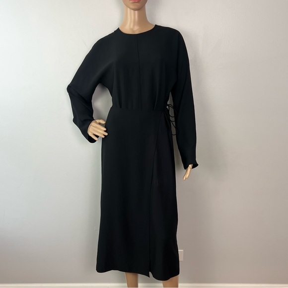 VINCE BLACK LONG SLEEVE BUTTON-BACK MIDI DRESS - Picture 2 of 11